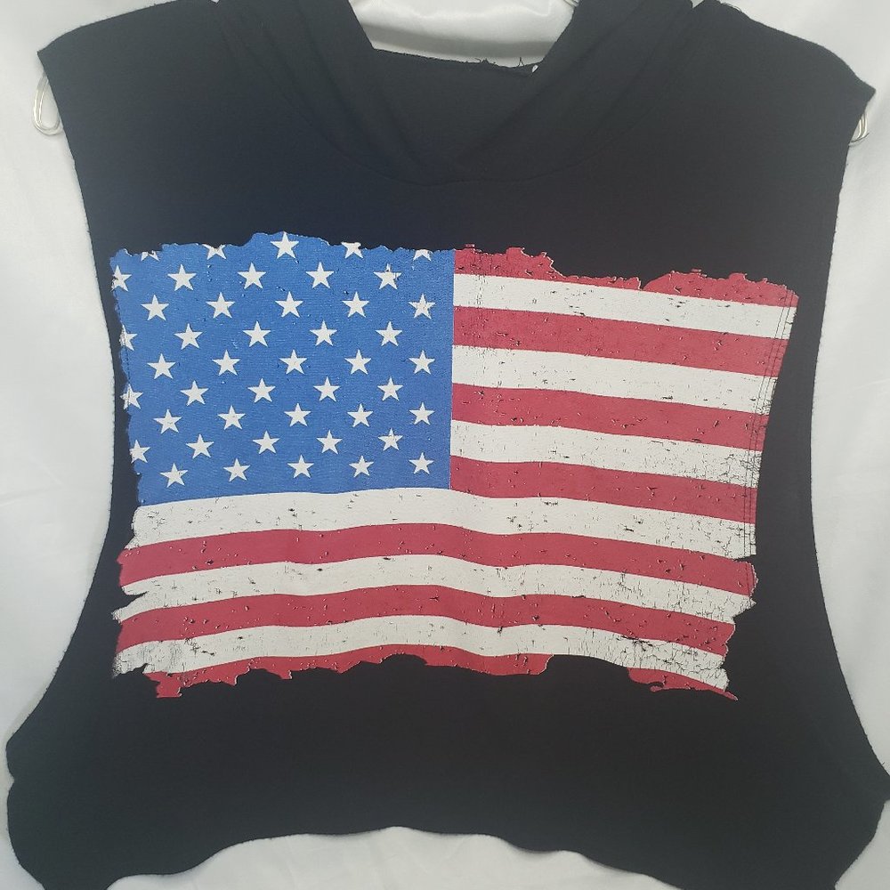 American Flag Sleeveless Hoodie Womens (Size L)